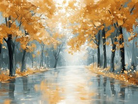 Vászonkép Canvas Út Utca Fák Ősz Eső 80x60