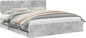 vidaXL Ágykeret fejtámlával Beton Szürke 200 x 200 cm Mérnöki fa