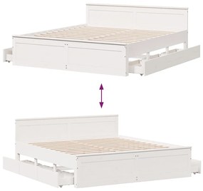 fehér tömör fenyőfa ágy matrac nélkül fejtámlával 200 x 200 cm
