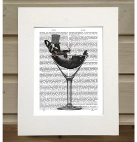 Francia bulldog martinis pohárban - könyvnyomtatás, art print
