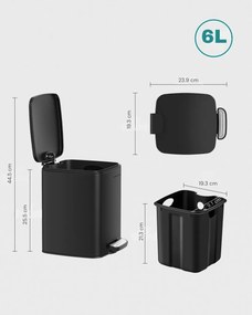 NORD fürdőszobai szemetes, 6 l, fekete SongmicsHome