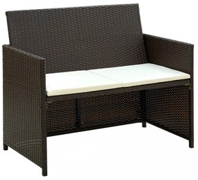 barna kétszemélyes polyrattan kerti kanapé párnákkal