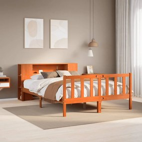barna tömör fenyőfa könyvespolcos ágy matrac nélkül 140 x 190cm