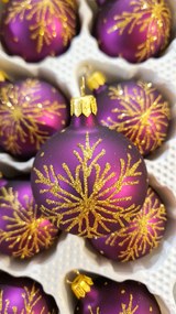 Karácsonyfadísz szett csillámos díszítéssel lila 12 db-os