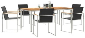 7 Részes Kert Étkező Szett Tömör Fa Tíkkal, Kültéri Étkező Asztal 180x90x75 cm Tömör Fa Tíkkal