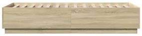 sonoma tölgyszínű szerelt fa ágykeret LED-del 100 x 200 cm