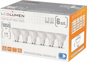 6 db-os Led izzó szett GU10 9W=75W 1055lm Erős Prémium Nincs villódzás 3000K