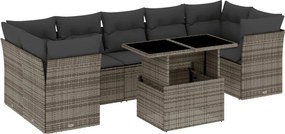 vidaXL 8 részes szürke polyrattan kerti ülőgarnitúra párnákkal
