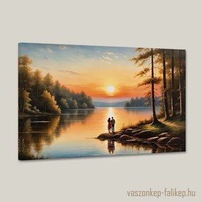 Szerelmespár kettesben a tóparton tájkép – romantikus prémium vászonkép 60x40 cm