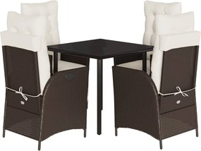 vidaXL 5 részes barna polyrattan kerti étkezőgarnitúra párnákkal