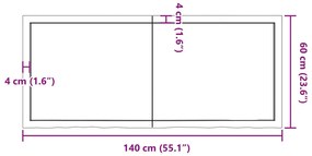 sötétbarna kezelt tömör tölgyfa asztallap 140x60x(2-6) cm