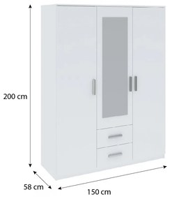 Verdana gardróbszekrény 150cm F 3D2S Fehér N