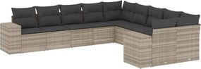 vidaXL 10 részes világosszürke polyrattan kerti ülőgarnitúra párnákkal
