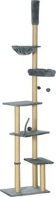 PawHut Mennyezetig Érő Macskafa 230-250cm Magasságban Állítható Macska Kaparófával Több Platformmal Kosarakkal Függőággyal és Hintalabdákkal Szürke |