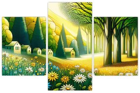 Kép - Falu sárga-zöld színekben (90x60 cm)