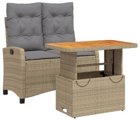 vidaXL 2 részes bézs polyrattan kerti étkezőgarnitúra párnákkal