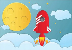 Fotótapéta flizelin Piros rakéta kozmosz hold csillagok 460x300 +ragasztó