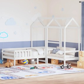 fehér tömör fenyőfa ágy és pad szett tetővel 100 x 200 cm