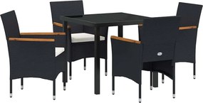 vidaXL Kert étkező szett párnával 5 pcs Fekete polirattan
