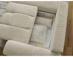 Bézs buklé kinyitható-tárolóhelyes sarokkanapé (bal oldali-heverő résszel) Roxelane – Bobochic Paris