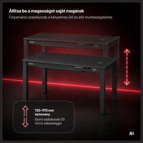 Gamer íróasztal elektromosan állítható, beépített vezeték nélküli QI töltő és USB: Diablo X-RIFT fekete