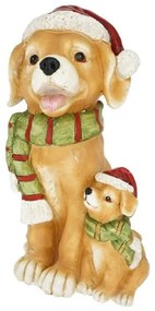 Kerámia Kutya kiskutyával mikulás sapkában karácsonyi figura 47 cm