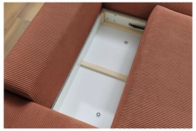 Terrakotta színű kordbársony kinyitható-tárolóhelyes sarokkanapé Voltaire – Bobochic Paris