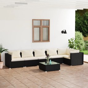 7 részes fekete polyrattan kerti ülőgarnitúra párnákkal