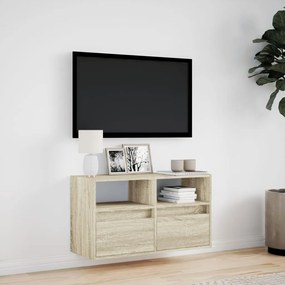 sonoma tölgy színű fali TV-szekrény LED-ekkel 80x31x45 cm