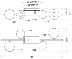 Wofi 7014-401W - LED Felületre szerelhető csillár VILLA 4xG9/3W/230V arany