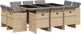 vidaXL 11részes vegyes bézs polyrattan kerti étkezőgarnitúra párnákkal