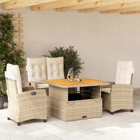 4 részes bézs polyrattan kerti étkezőgarnitúra párnákkal