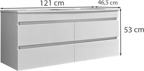 Cube 120 alsó fürdőszobabútor kerámia mosdóval 2 fiókos, magasfényű festett fehér