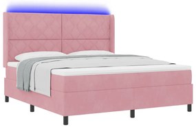 Boxspring Ágy Matrac &amp; LED Rózsaszín 180x200 cm Bársony