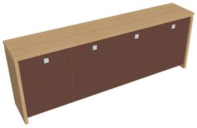 Verno alacsony szekrény 248 x 46 x 90 cm, üvegajtó, világos tölgy / barna