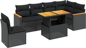 vidaXL 7 részes fekete polyrattan kerti ülőgarnitúra párnával