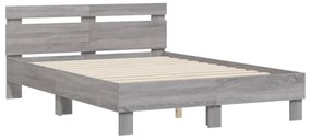 szürke sonoma színű ágykeret fejtámlával és LED-del 120x190 cm