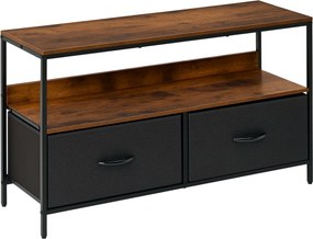 HOMCOM TV Állvány 47"-ig terjedő TV-khez, Ipari Stílusú TV Asztal Polccal és 2 Hajtható Textil Fiókkal, Nappali és Hálószoba 98x29x56 cm, Rusztikus Ba