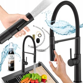 Konyhai csaptelep Fekete Flexibilis KIfolyócsővel Magas mosogató csaptelep