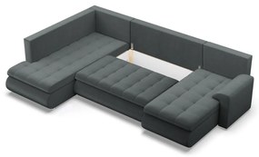 Tokio U sarokkanapé, 3 ágyneműtartóval, bársony, baloldali, szürke