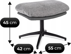 Forgó pihenőfotel lábtartóval szürke/fekete, FREMONT