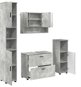 vidaXL Fürdőszoba bútor szett 4 pcs Beton Szürke Mérnöki fa és fém