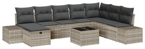 vidaXL Kerti Kanapé Szett párnával 9 pcs Világosszürke Poli rattan