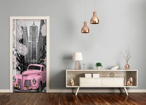 Ajtóposzter öntapadós rózsaszín autót 85x205 cm