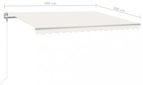 krémszínű kézzel kihúzható LED-es napellenző 4x3 m