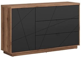 Komód Boston CE100Sötét delanói tölgy, Fekete, Fiókos és ajtós, 93x156x43cm