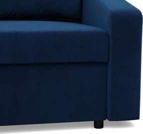 Zeus sarokkanapé, 2 ágyneműtartóval, döntött kartámasz, bársony, univerzális oldal, hab töltet, kék