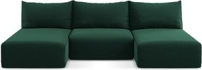 Sötétzöld bársony kinyitható-tárolóhelyes (U alakú) sarokkanapé Kalena – Makamii