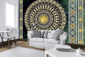 Fotótapéta - Arany mandala zöld színben (152,5x104 cm)