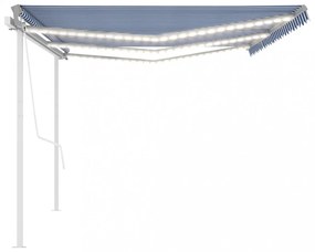 kék és fehér kézzel kihúzható LED-es napellenző 6 x 3,5 m